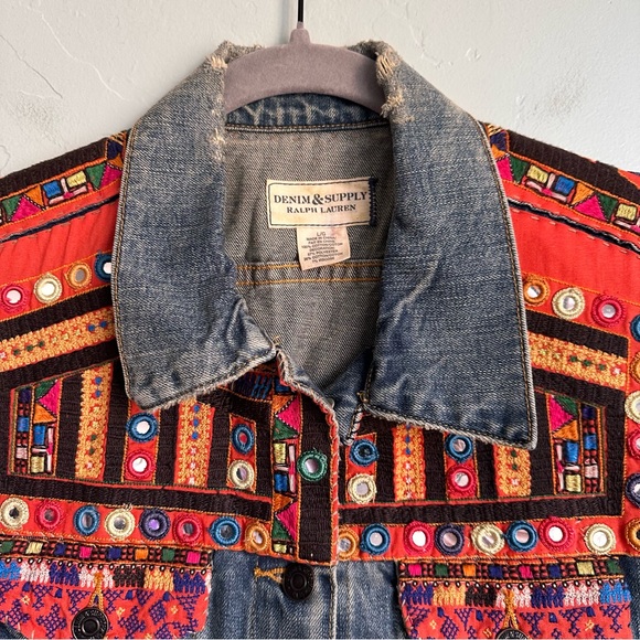 Denim & Supply Ralph Lauren Distressed Blue Denim Vest Embroidered Boho Festival - Picture 5 of 9